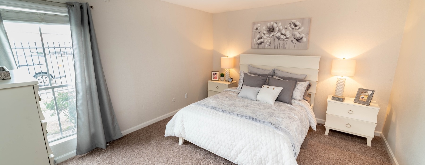 a bedroom with a large bed